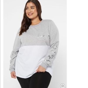 Plus Gray Colorblock Sequin Graphic Tee